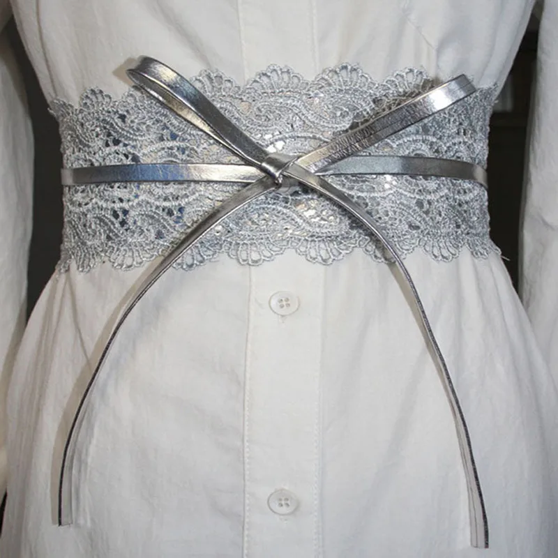 Роскошный брендовый дизайнерский пояс эластичный кружевной черный пояс для женщин платье ремень для джинсов женский пояс для свадебного платья - Цвет: silver