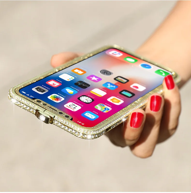 Чехол-бампер для iPhone 6, 6 S, 7, 8 Plus, защитная Алмазная Рамка для iPhone X, XR, Xs Max, противоударный чехол Fundas Capa+ блестящая пленка