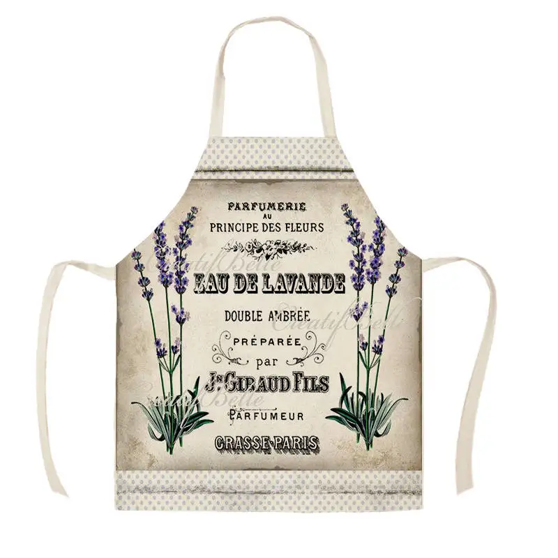 Women Men Lavender Pattern Cotton Linen Aprons for Kitchen 53*65cm Home Cooking Baking Cleaning Accessories