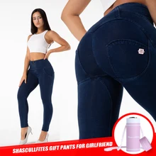 

Shascullfites High Rise Super Stretch Jeans Korean Fashion Stretch Blue Jeans Butt Enhancing Jeans