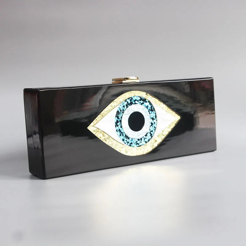 25 cm X 10 cm acrylic box clutches bags handbag women evil eye cartoon party bag solid black pearl white women evening bag