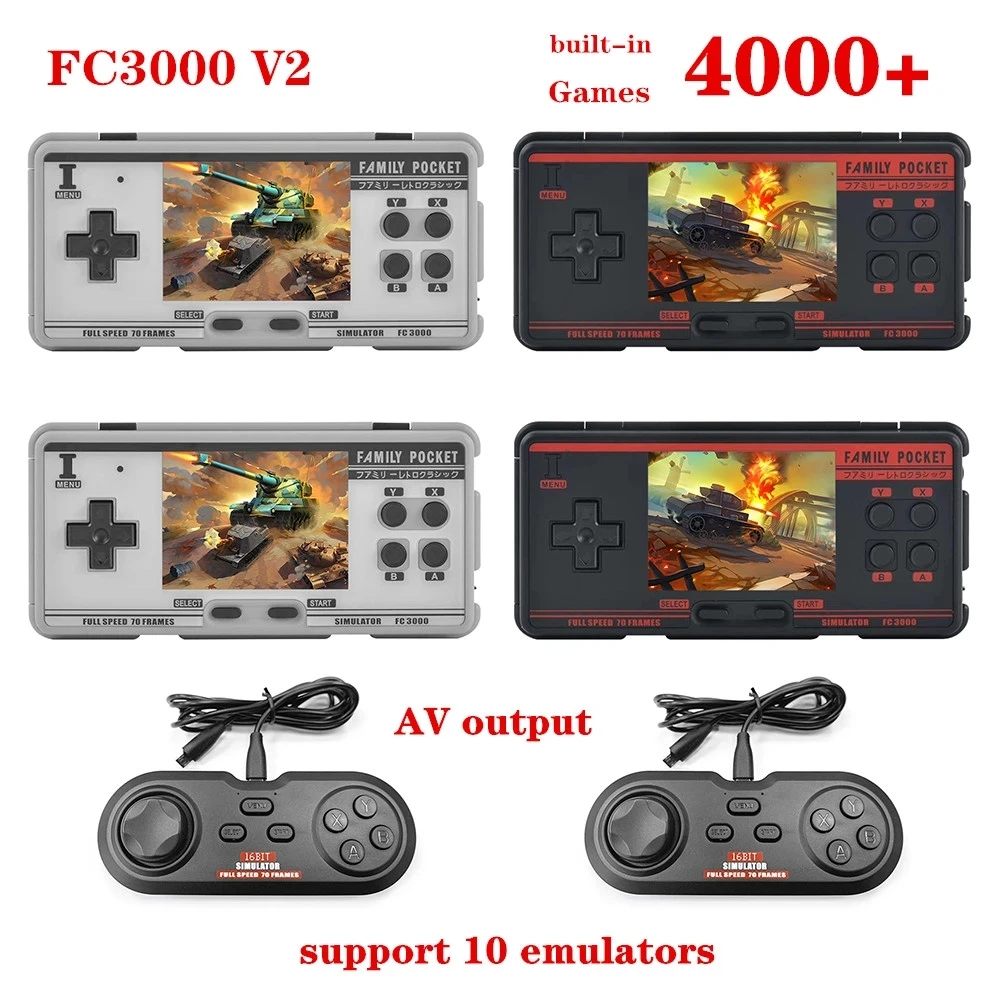 FC3000 V2 Retro Console Color IPS Screen LCD Screen Game Classic Handheld Video Game Console Built in 5000 Games 10 Simulator