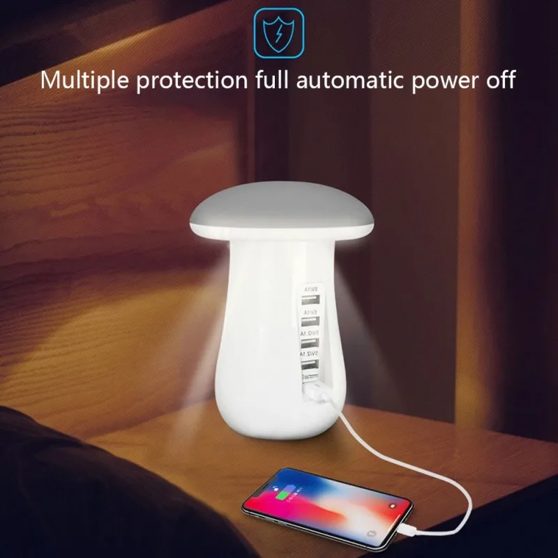 5 USB Интерфейс Зарядное устройство держатель телефона Универсальный гриб Творческий Форма светильник Сейф практические Зарядное устройство для samsung iphone xiaomi