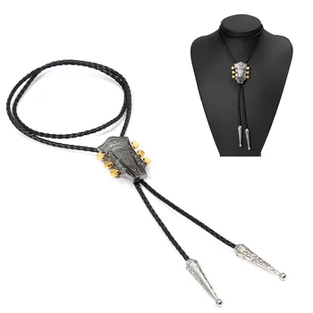 

Fashion Unisex Durable Party Slide Clip Vintage Casual Woven Guitar Pendant Bolo Tie Daily Wear Dating PU Leather Accessories