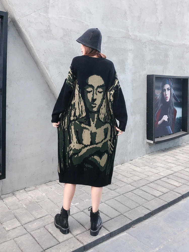 QING MO Черное женское платье женское повседневное свободное платье женское трикотажное платье с длинным рукавом размера плюс ZQY2648