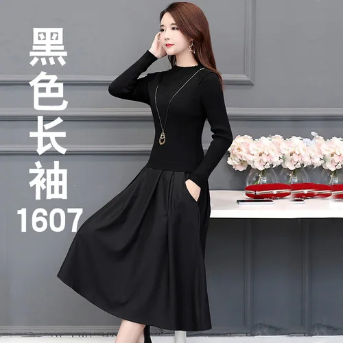 black-long slee1607 KMETRAM зимнее платье Женский вязаный свитер миди винтажное платье элегантные женские платья с вышивкой платье с длинным рукавом MY4911 - Color: black-long slee1607