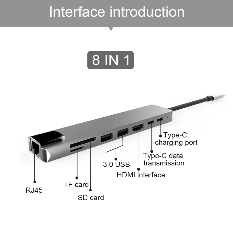 BKSCY USB C концентратор type c-HDMI RJ45 Ethernet несколько портов USB 3,0 концентратор type c PD адаптер питания для MacBook Pro док-станция USB-C хаб - Цвет: 8 in 1 USB C HUB