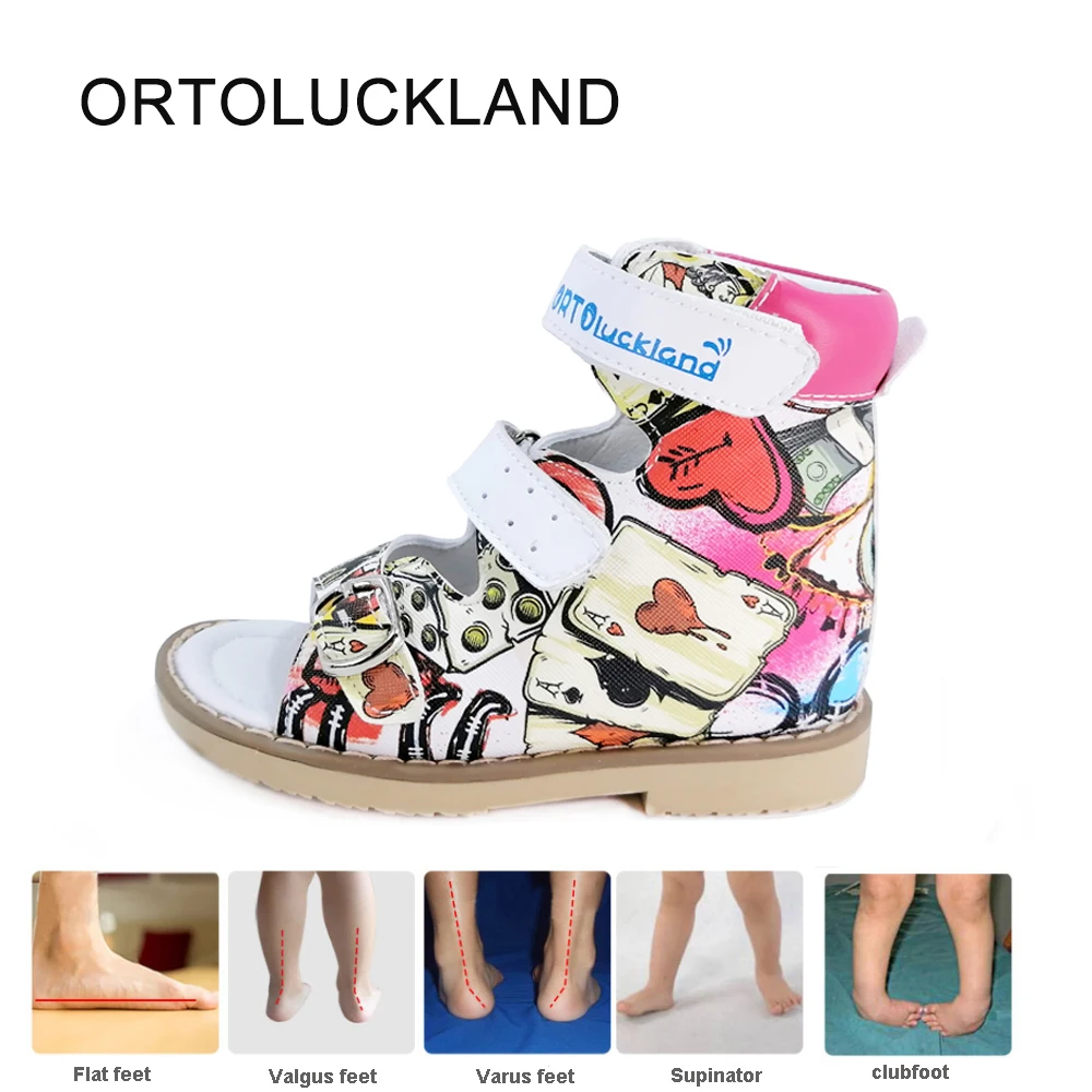 Ortoluckland Baby Sandals Kid Leather Orthopedic Shoes For Children Boys Toddler Pattern Graffiti Girl Dance Arch Sole Platform