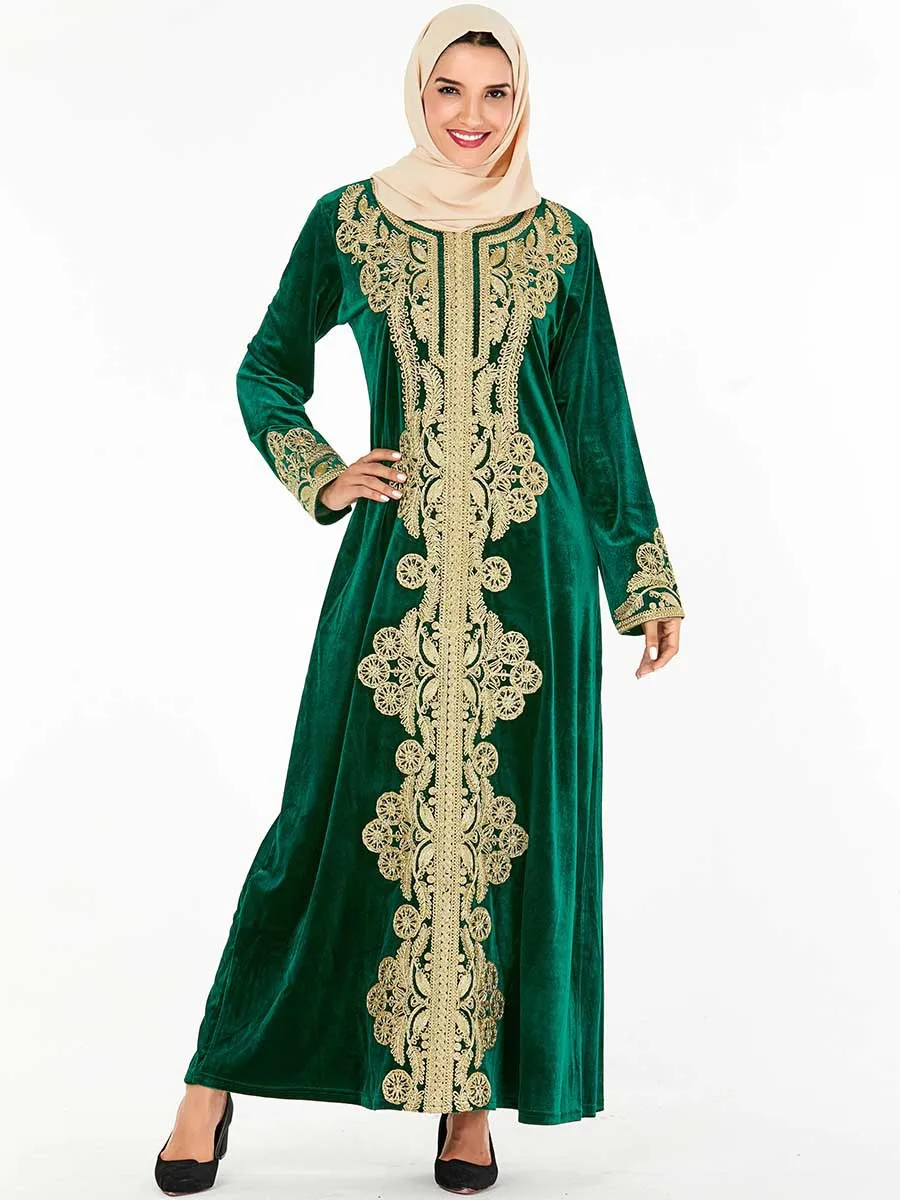 Роскошное мусульманское платье макси с вышивкой Velevt Abaya Vestidos кардиган кимоно
