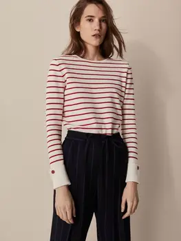 

New Spring Summer Slim Boat Neck Striped Knitwear with Cuff-cuffs