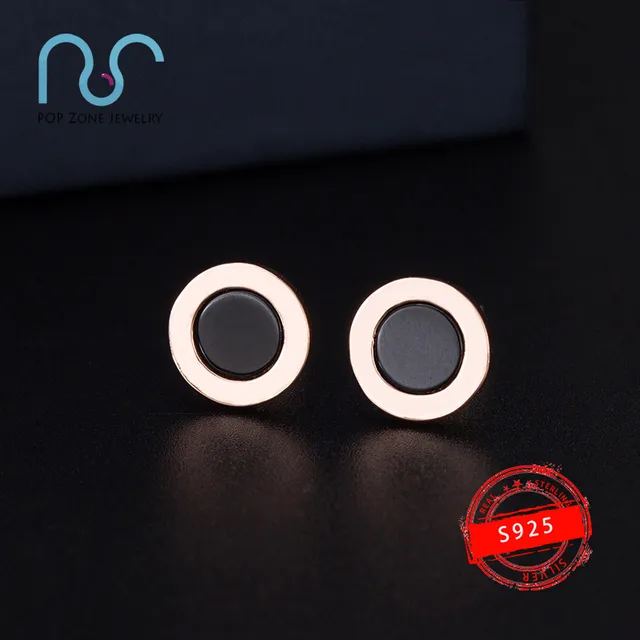 S925 Sterling Silver Earrings Brand Luxury Round Black White Pearl Oyster Earrings Original Jewelry Women's Classic With Logo rose gold black