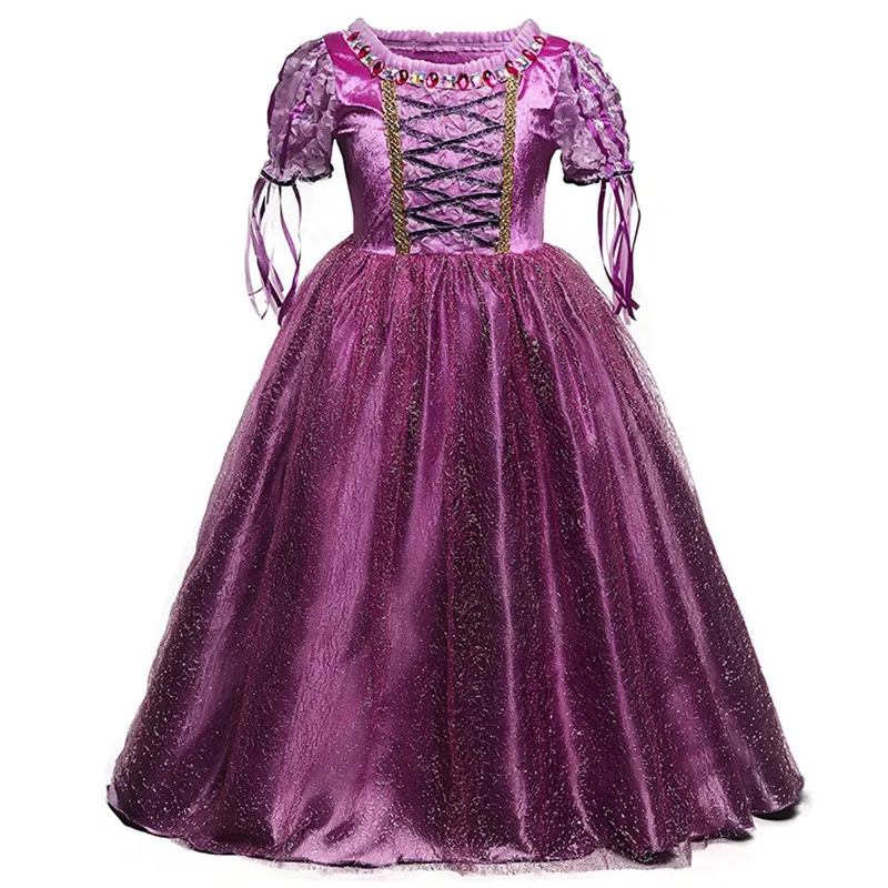 Необычные для маленьких девочек Рапунцель, косплей костюм на Хэллоуин Кружевное платье покроя "принцесс" для детей для праздничная одежда для девочек на возраст 4, 5, 6, 7, 8, 9, 10 лет для маленьких девочек - Цвет: As photo