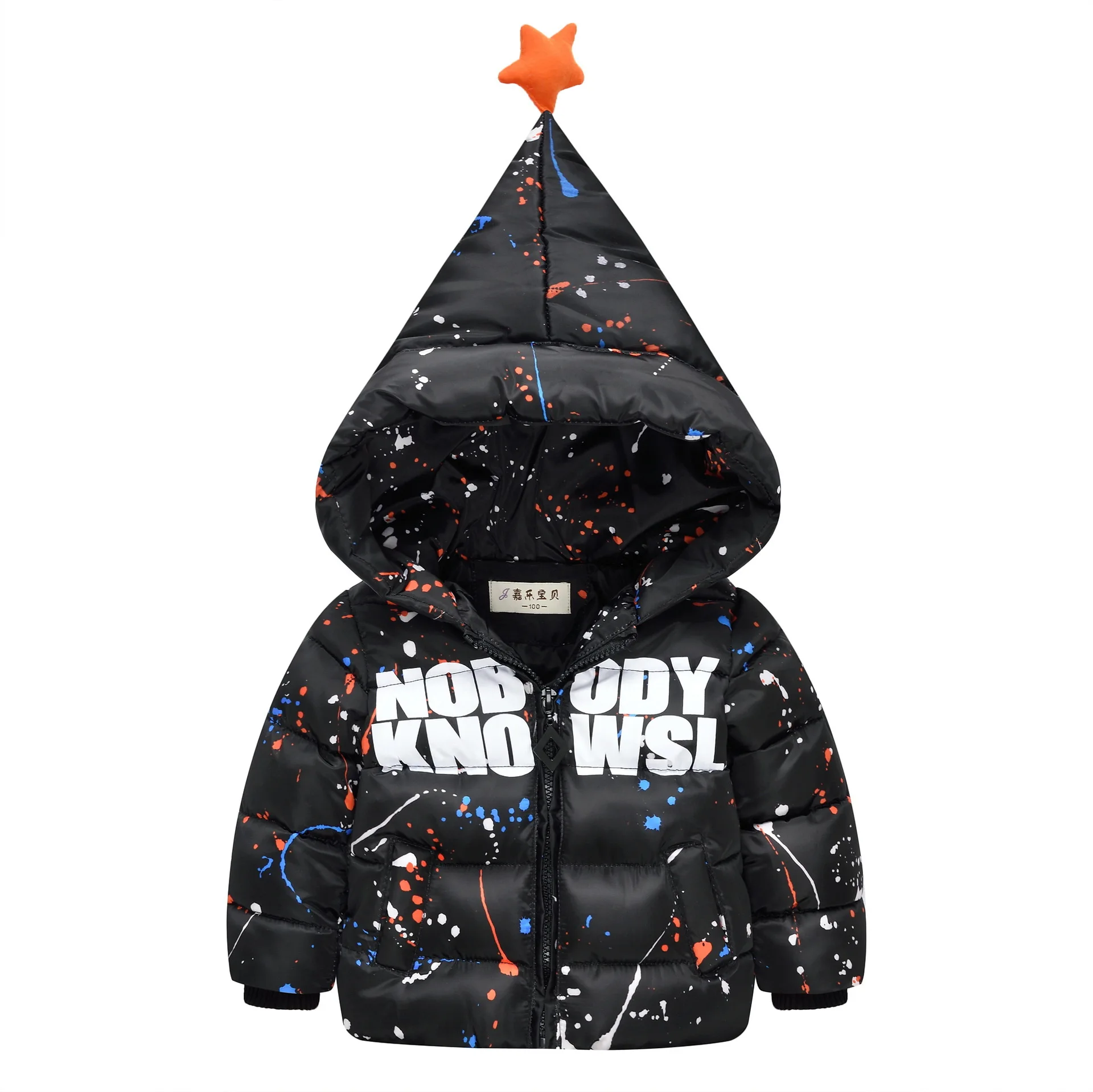 WEPBEL/Зимняя Детская тонкая хлопковая стеганая куртка; Ультра-светильник; пуховики для мальчиков и девочек; детская куртка с капюшоном - Цвет: Черный