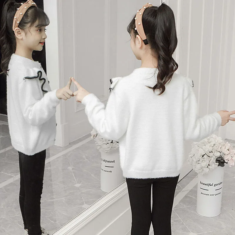 Ruffles Patchwork Knit Kids Coats Clothing Teenage Girls Long Sleeve O-neck Knitting Jackets Children Winter Autumn Coats