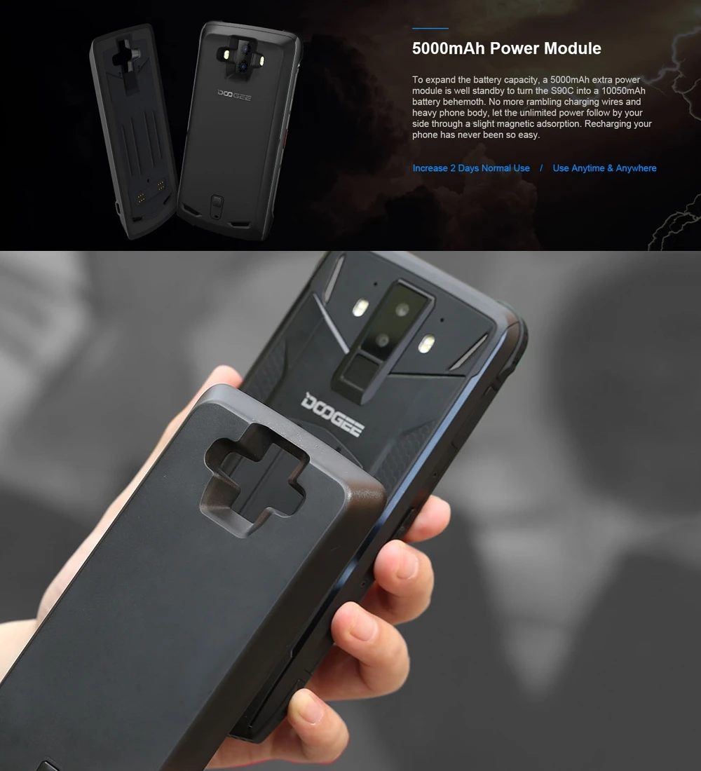 DOOGEE S90C IP68/IP69K прочный телефон Android 9,0 Helio P70 Восьмиядерный 4 Гб ОЗУ 64 Гб ПЗУ 6,1" FHD+ дисплей 16 МП Две камеры 5050 мАч