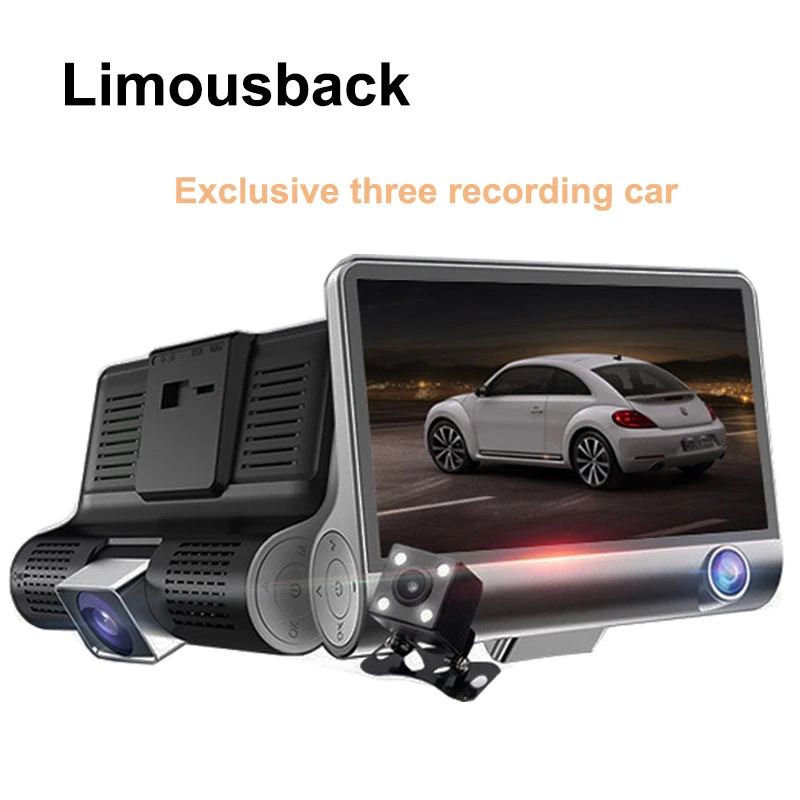 Limusback HD 1080P 4 0 дюймовый видеорегистратор 3 канальный три объектива фронтальная и