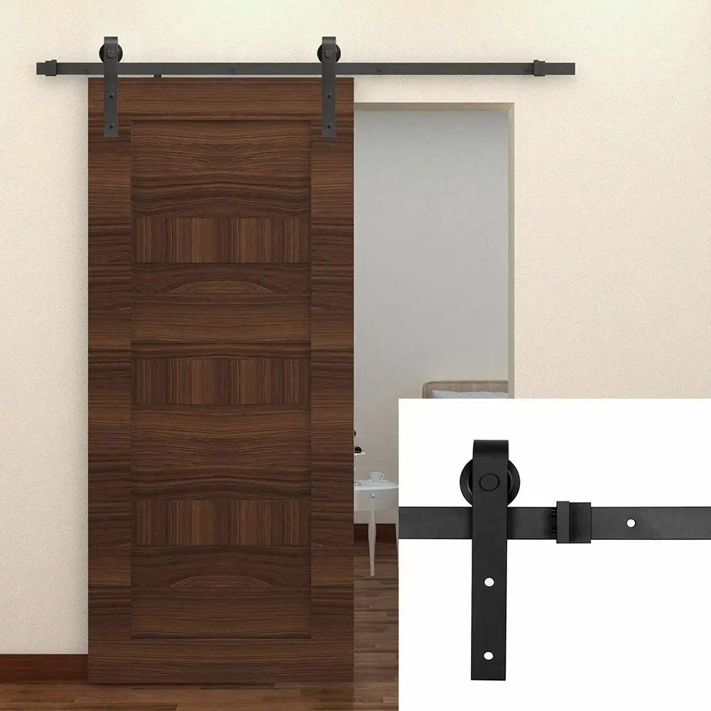 

Sliding Barn Door Hardware Kit Top Mounted Hanger Track Black Steel Closet Door Roller Rail Single Door Sliding Door Rail Pulley
