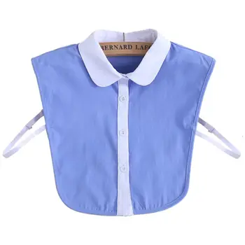 

Commuting Office Ladies Simple False Fake Collar Blue White Contrast Color Button Down Women Detachable Lapel Half-Shirt