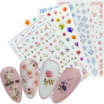

1 Sheet 2021 Spring New Arrivals Nail Sticker 3D Self Adhesive Decal Flower Leaf Cherry Blossoms Nail Decorations Tip Manicure