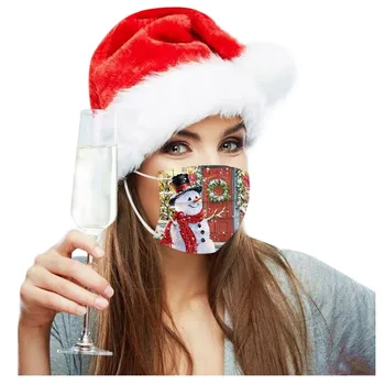 

20PCS Christmas Printed Adult Face Mask Non-woven Fabric Disposable Masks Santa Snowman Elk Cartoon Face Cover Masque Jetable