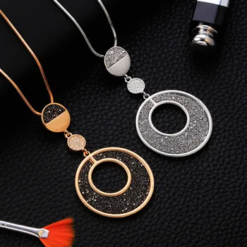 Women’s Necklaces Fashion 2020 Statement Circles Black Crystal Pendant Female Long Necklace Snake Chain Jewelry Accessories