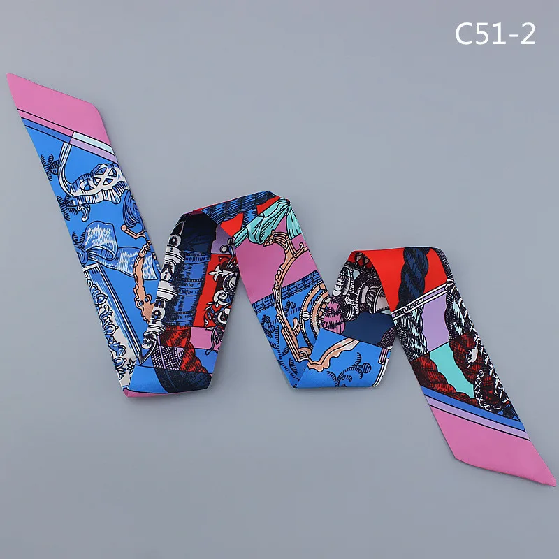 1pcs Mosoga Осень Twilly шарф для женщин винтажный принт Тощий платок модный синий наручный шарф Детская повязка на голову бренд красный Taenia - Цвет: 1pcs