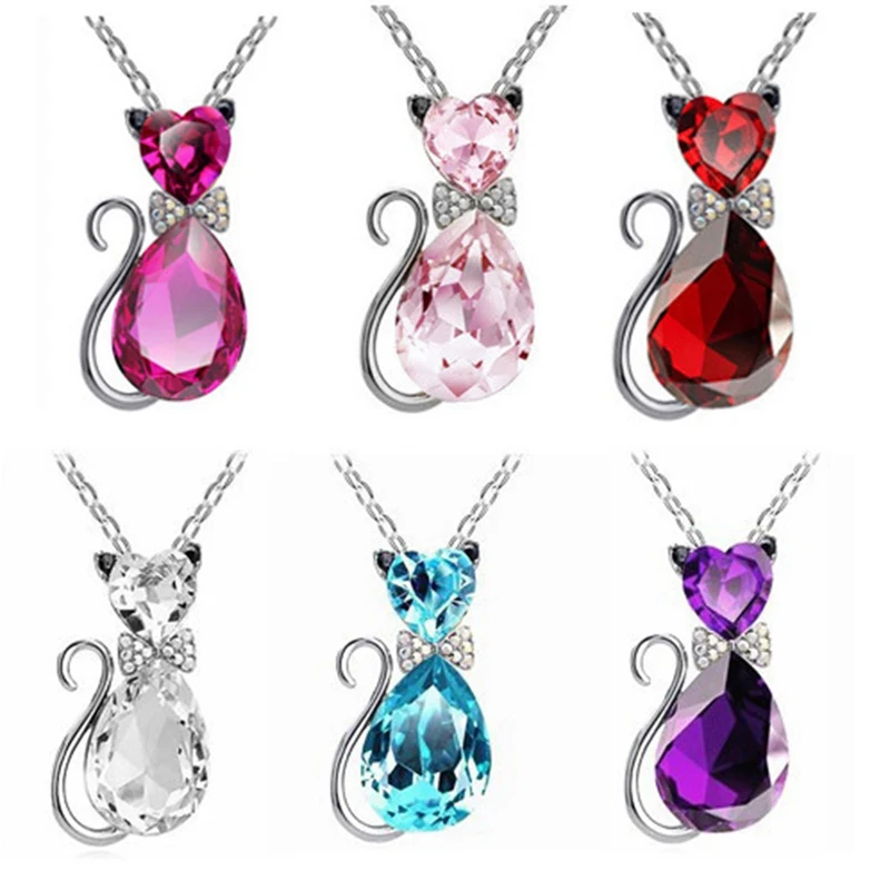 

Austrian Crystal Cute Cat Pendant Chain Necklace New Design Girl Charms Women Accesorries Fashion Jewelry Birthday Gift