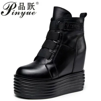 

Genuine Leather Shoes Women Platform Sneakers Velvet Fur Winter Shoes Female 2019 Wedge Shoes Women Sneakers Black High