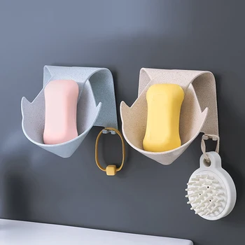 

Hanging Soap Holder Rack Space Saving Wall Mount Self Adhesive Punch-free Bathrooms PP Tray Container Drain Shower Dispenser