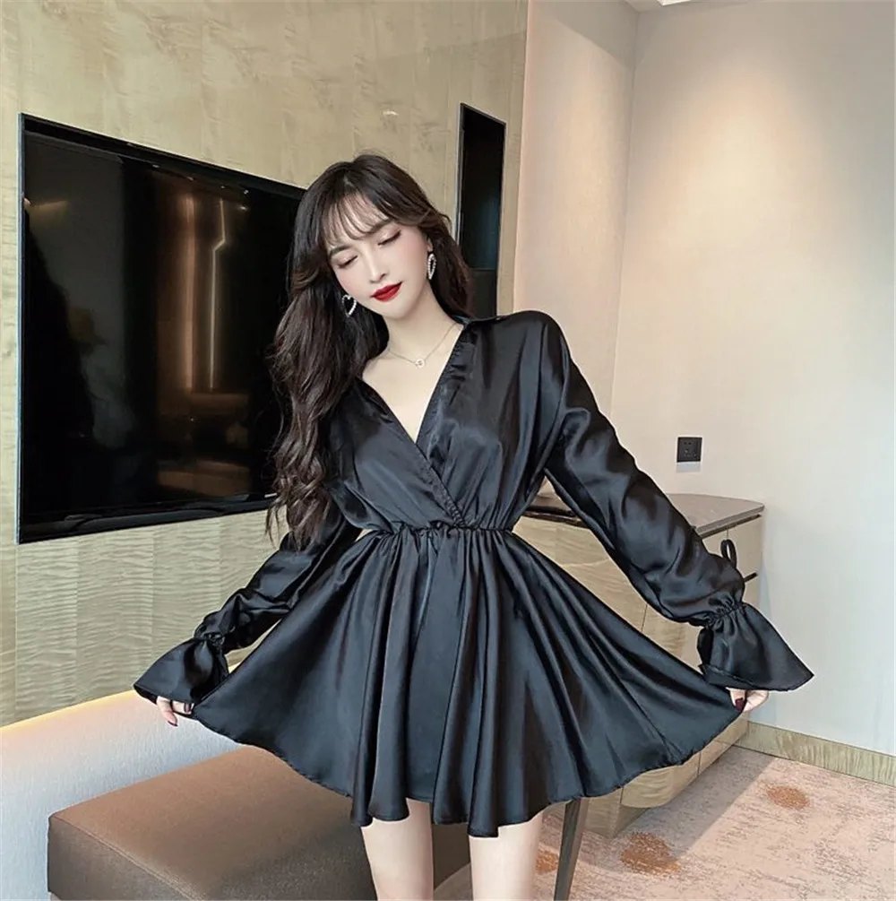 Sexy Lady Goddess Smoothie Blouse High Waist Long Version Flare Sleeve Shirt Women Top Chemise Femme Chemisier Blusa Mujer