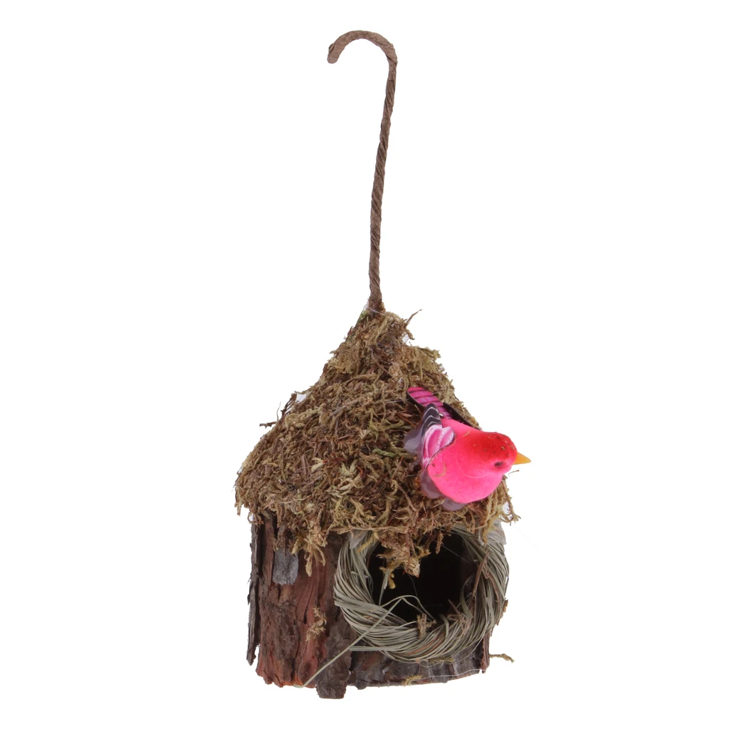 Natural Grass Bird Nest Hummingbird Birdhouse for Outside Hanging Grass Hand Woven Bird Nest Bird Hut for Yard Decoration