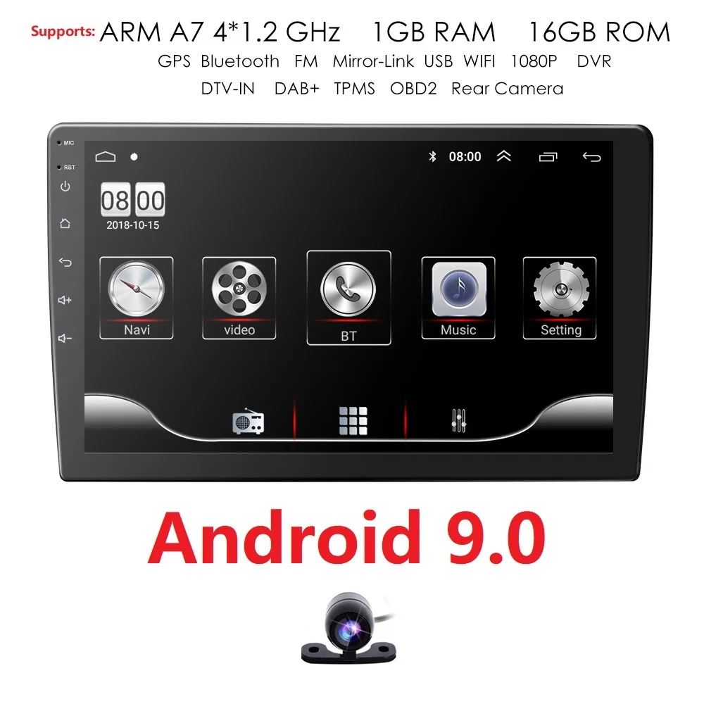 

10.1'' Universal Quad Core Car Multimedia Player 2DIN 1G+16G for Android 9.0 GPS Navigation Bluetooth Mirror link WIFI 4G SWC