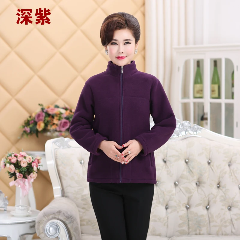 Greatest  Middle-aged Mothers Autumn Winter Warm Jacket Plus size Loose Collar Polar fleece Short Coat Casual