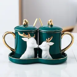 Керамические кофейные кружки с мультяшным оленем, креативная кружка для путешествий, кофейная чашка, эмалированная Кружка, Подарочная