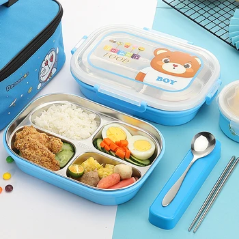 

304 Stainless Steel Insulated Lunch Box Children Divided Plate School Anti-scald Cartoon Cute Dinnerware Camping Food Container