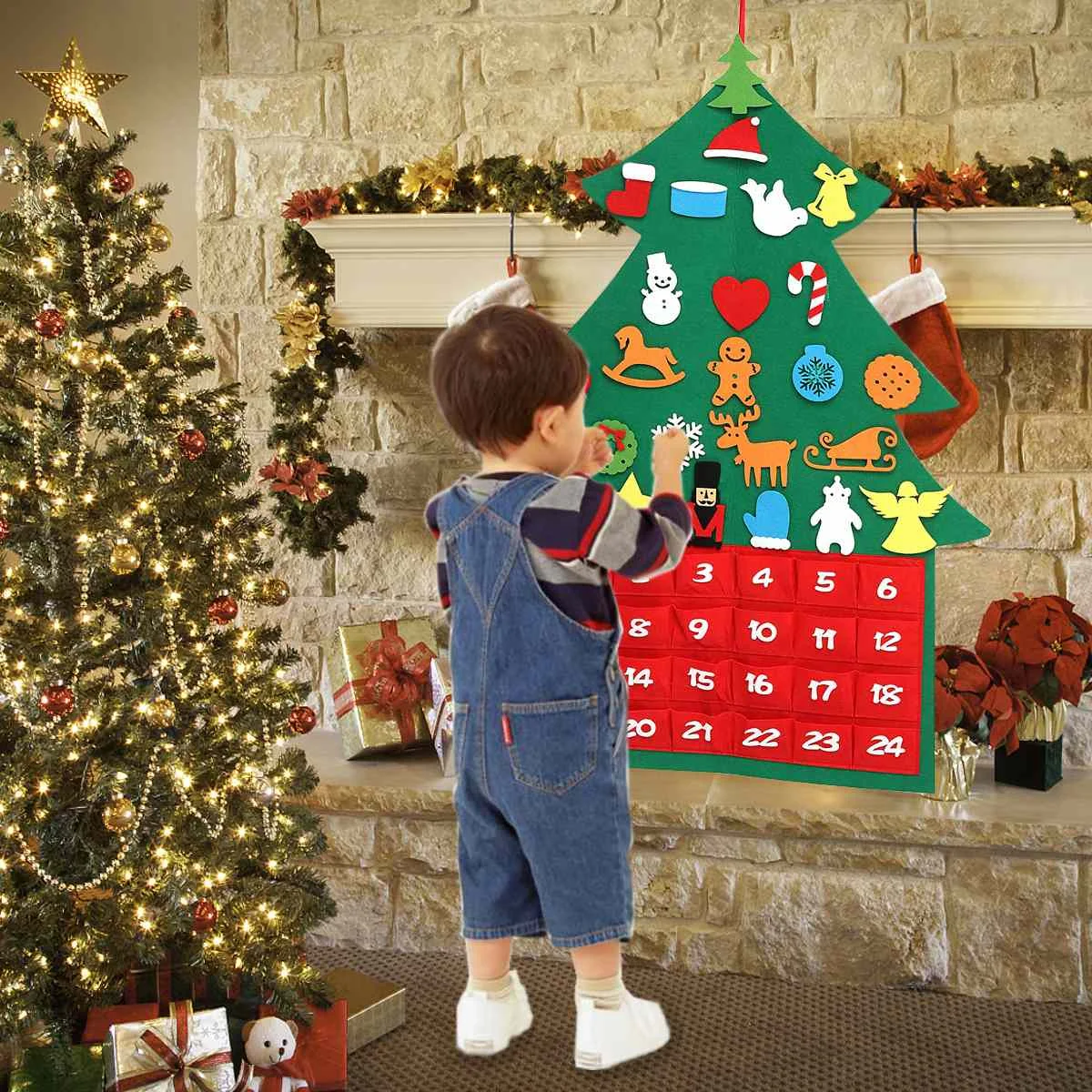 Christmas Tree Advent Calendar Felt Fabric Countdown X mas Display Decor Ornament