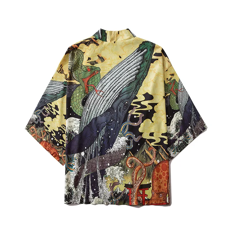 

Japanese vintage Snake Whale Octopus Women/men Kimono 2020 Summer Cardigan Flower Cosplay Shirt Harajuku Yukata Loose Clothes