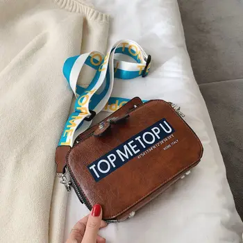 

female 2020 new han edition color letters small square bump students frosted wide shoulder straps inclined shoulder bag