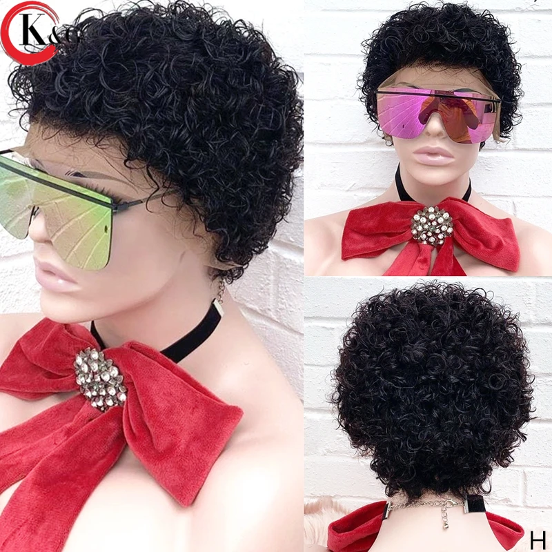 KUNGANG Pixie Cut Wig 13*4 Curly Lace Front Human Hair Wigs Middle Ratio lace wig 150% 180% Density Non-Remy | Шиньоны и парики