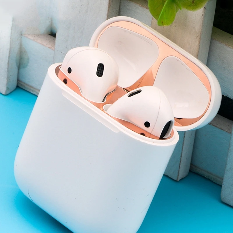 Металлическое покрытие защита от пыли Защитная Наклейка для Apple AirPods 2 Bluetooth Наушники внутренняя крышка Пылезащитная Защита от царапин