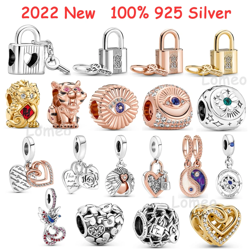 mens wedding bands 2022 Valentine's Day New 100% 925 Silver Original Logo Love Padlock Key Pendant New Year Tiger Charm for DIY pandora Bracelet swarovski earrings