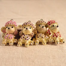 В настоящее время доступен милый с искусственным бриллиантом кулон со щенком позолоченный брелок с пуделем Зодиак собака подарок A1-1