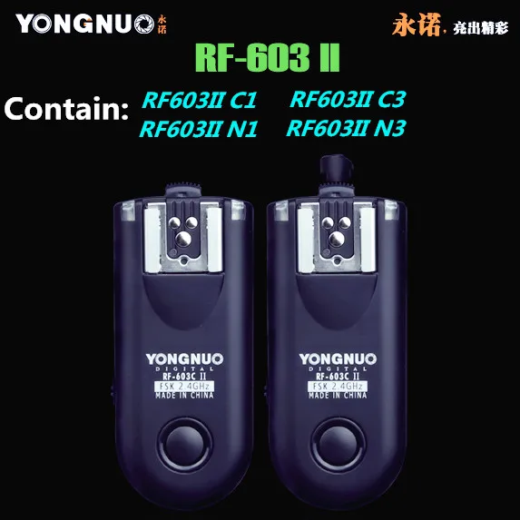 YONGNUO RF603II беспроводной триггер вспышки 2 трансивера для Nikon D700 D300 D3100 D600 D610 Canon 5D Mark II III 6D 500D