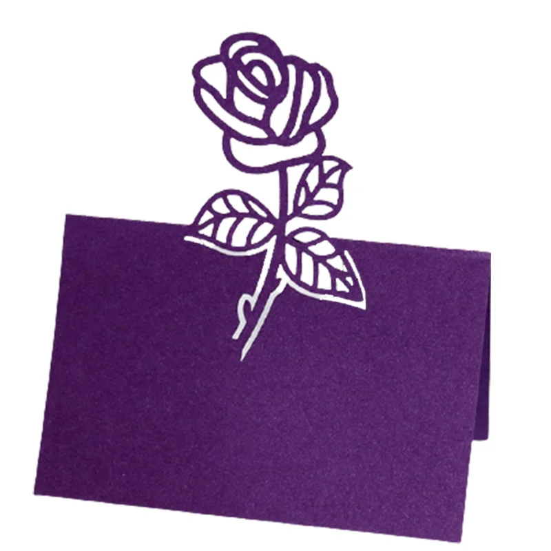 50pcs Vintage Rose Flower Laser Cut Table Name Place Cards DIY Lace Name Message Setting Card Wedding Birthday Party Favor Decor