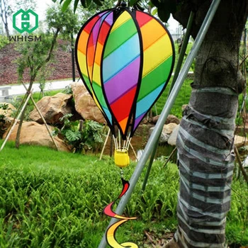 

WHISM Large 55" Hot Air Balloon Wind Spinner Striped Kite Rainbow Windsock with Tails for Outdoor Garden Decor Kids Toy