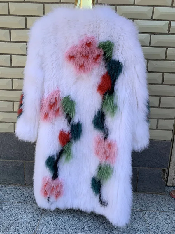 new women's natural real woven fox fur coat outwear
