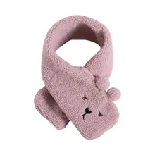 Детский зимний кашемировый шарф из овечьей шерсти, милый теплый шарф с вышивкой медведя, 95AB