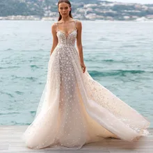 

Sevintage Boho Wedding Dresses Lace Appliques Sweetheart Spaghetti Straps Bride Dress Custom Made A-Line Princess Bride Gown
