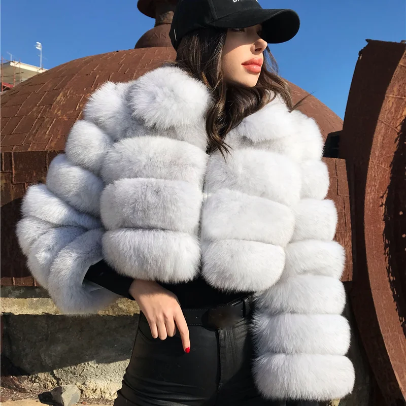 Short Faux Fox Fur Coats Women 2021 