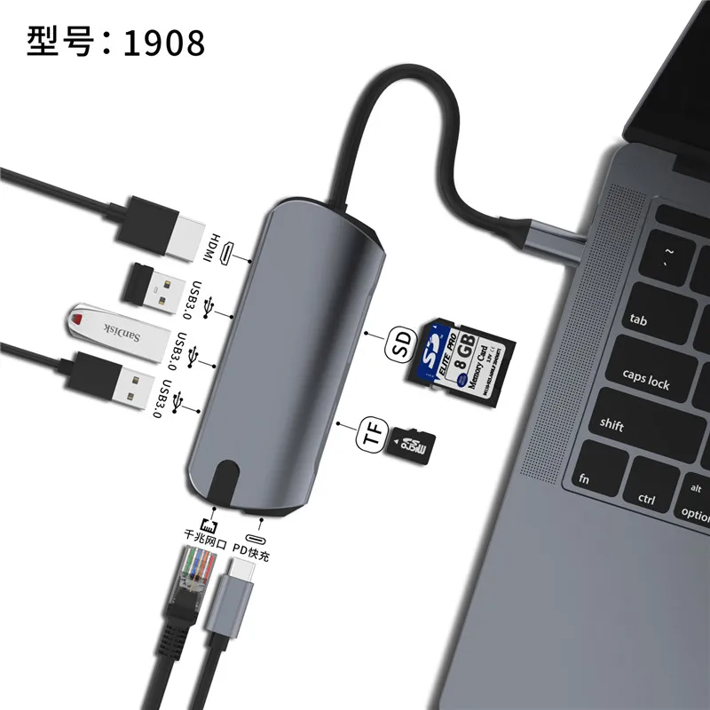 Basix USB C концентратор типа C для мульти USB 3,0 концентратор HDMI адаптер док-станция для MacBook Pro huawei P30/P20 USB-C 3,1 сплиттер 3 порта USB концентратор - Цвет: 8-in-1 HUB hdmi rj45
